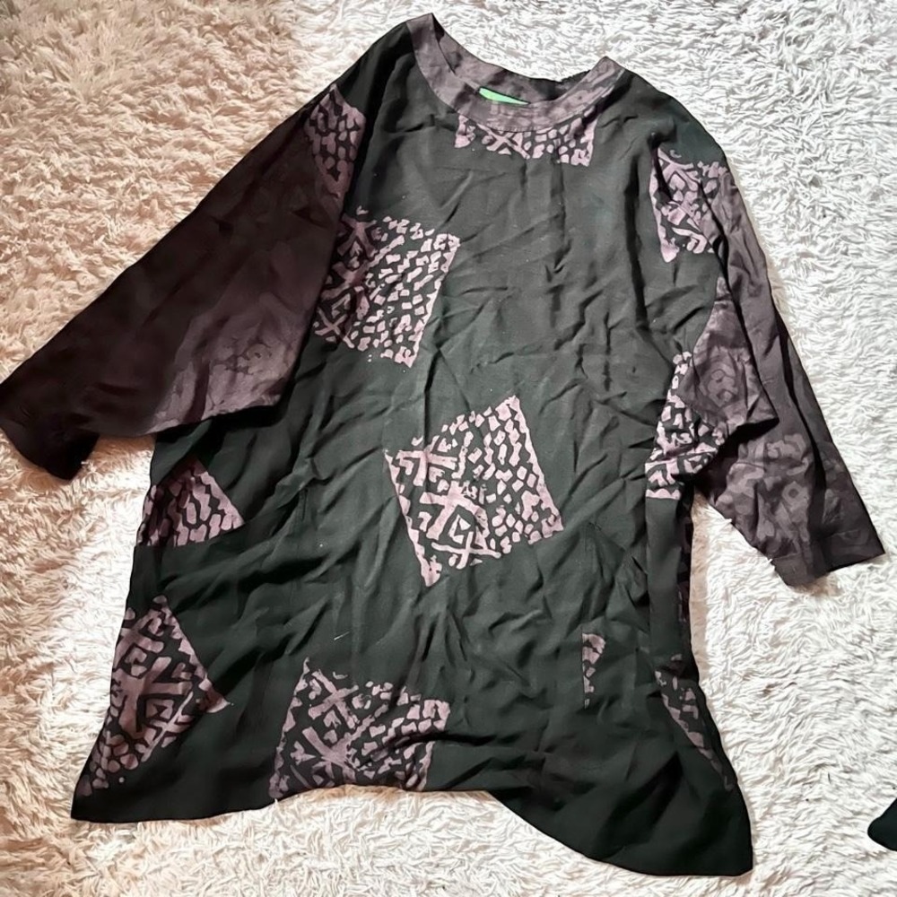 Tribal Art Aztek Boho Indie Oversized Caftan MooMoo Womens OS Batik Earthy Soft‎